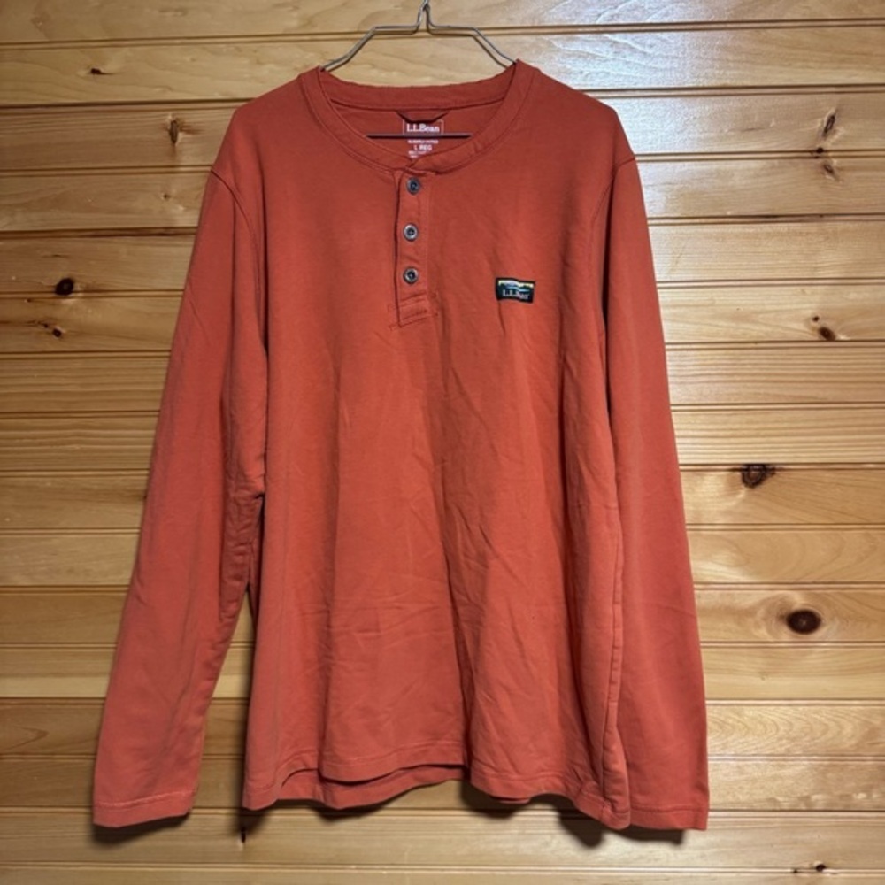 L.L. Bean Men's Rust Orange Long Sleeve Henley Slightly Fitted Regular Large